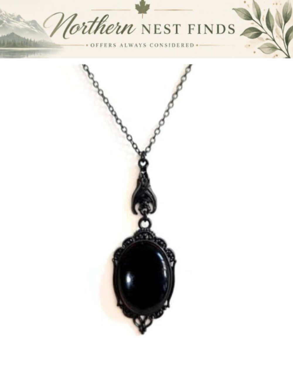 Gothic Bat Pendant Necklace Zinc Crystal Victorian Cameo